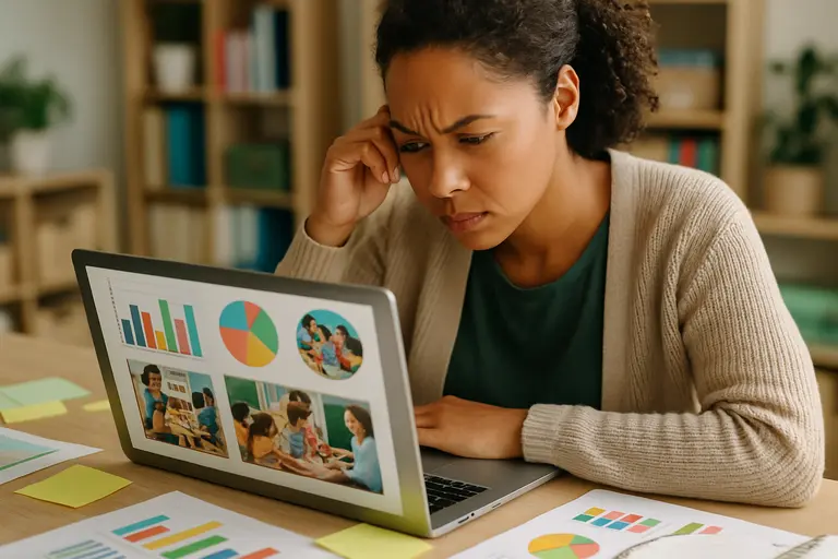 Educator comparing reading charts and student notes at a desk
