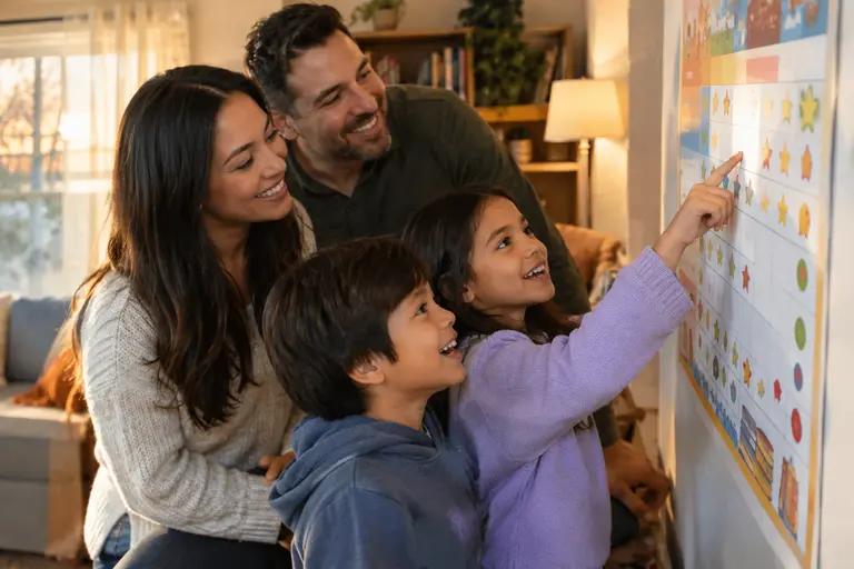 Parent and teacher discussing a child's reading folder